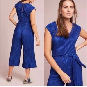 Anthropologie MAEVE Royal Blue Slinky Ribbed Sonata Jumpsuit Lined Size Small